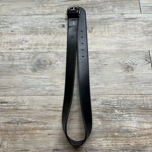 Calvin Klein Belt Leather Black Vintage Silver 90s Small 32 inches